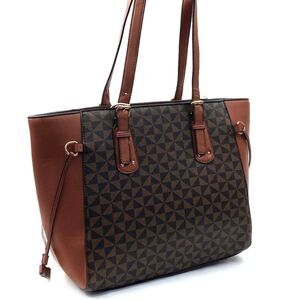 Luxie Collection Large Tote Geometric Coffee Brown Design NEW